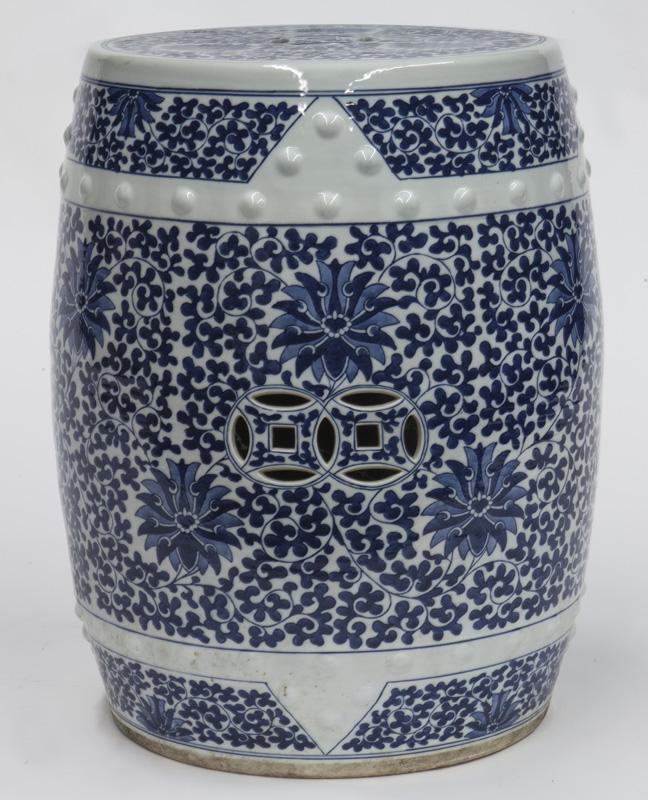 Chinese Qing blue and white porcelain stool, (1 of 7)