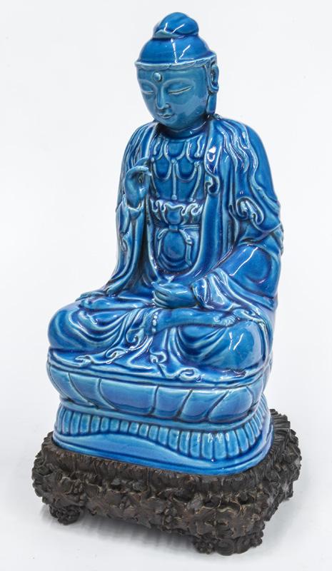 Chinese Qing turquoise blue porcelain Buddha, (1 of 7)