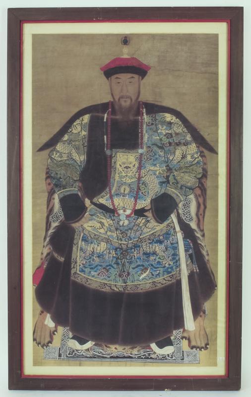 Chinese Qing watercolor on silk prince portrait.: Chinese Qing watercolor on silk prince portrait. Site: 45"H x 25"W,