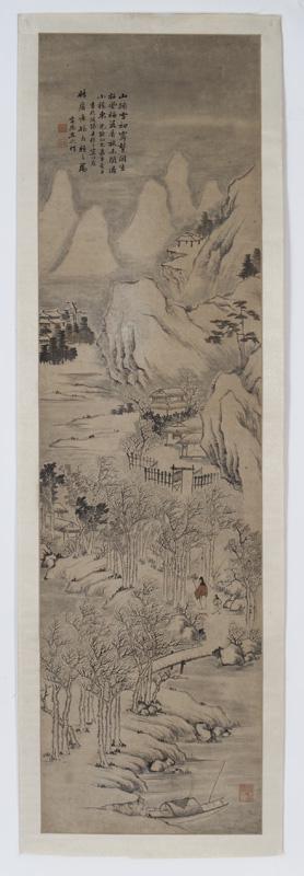 Chinese Qing watercolor scroll, (1 of 6)