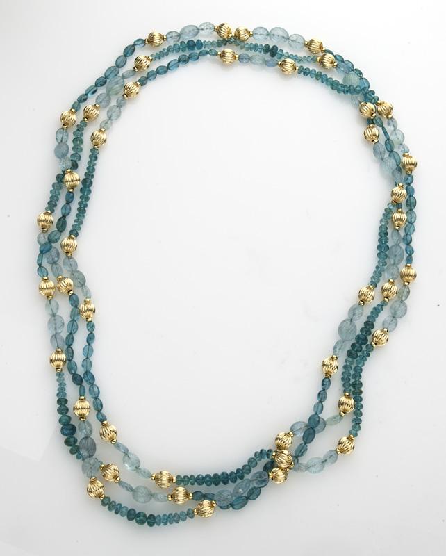 (3) Gold, aquamarine, & tourmaline necklaces, (1 of 2)