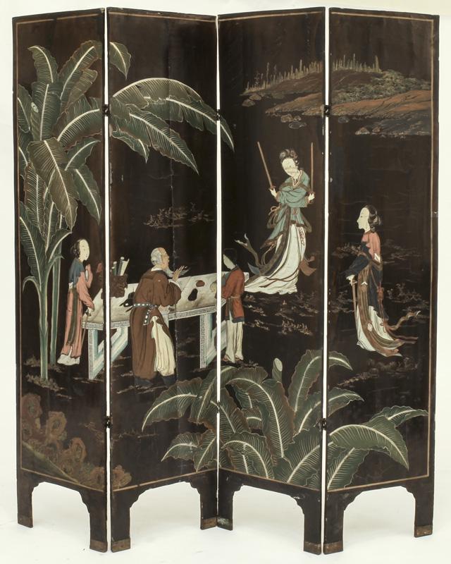 Chinese Qing four panel coromandel screen, (1 of 8)
