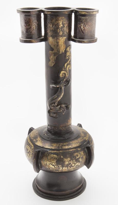 Chinese Ming gold lacquer bronze Touhu Game vase, (1 of 8)