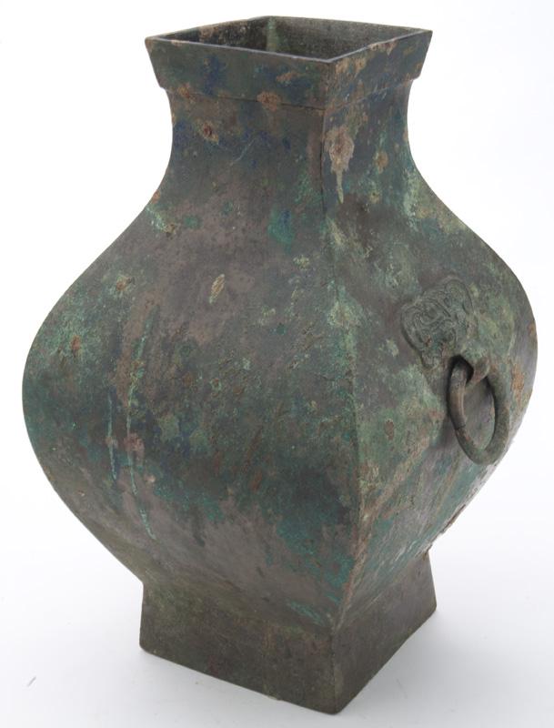 Chinese Han Dynasty bronze Fanghu vase, (1 of 7)