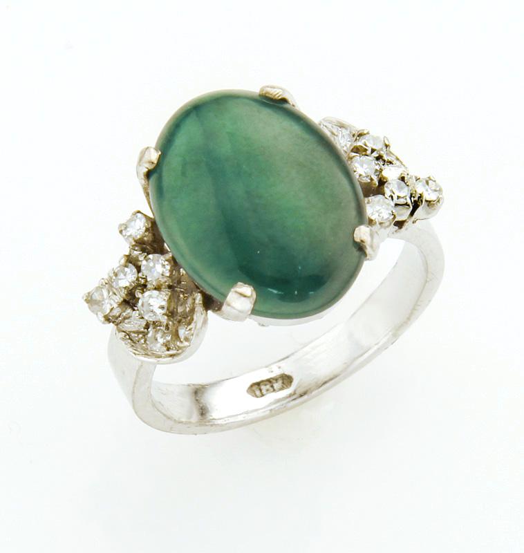 18K white gold, jade and diamond ring. (1 of 3)