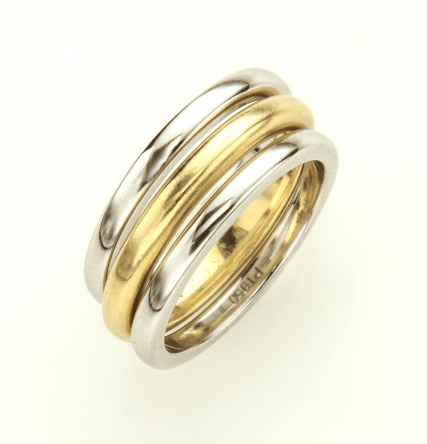 (3) Stackable rings,: (3) Stackable rings, including (2) platinum and (1) 18K. Each marked. 18K: 3.20 grams. Platinum: 7.0 grams. Size: 5.5,