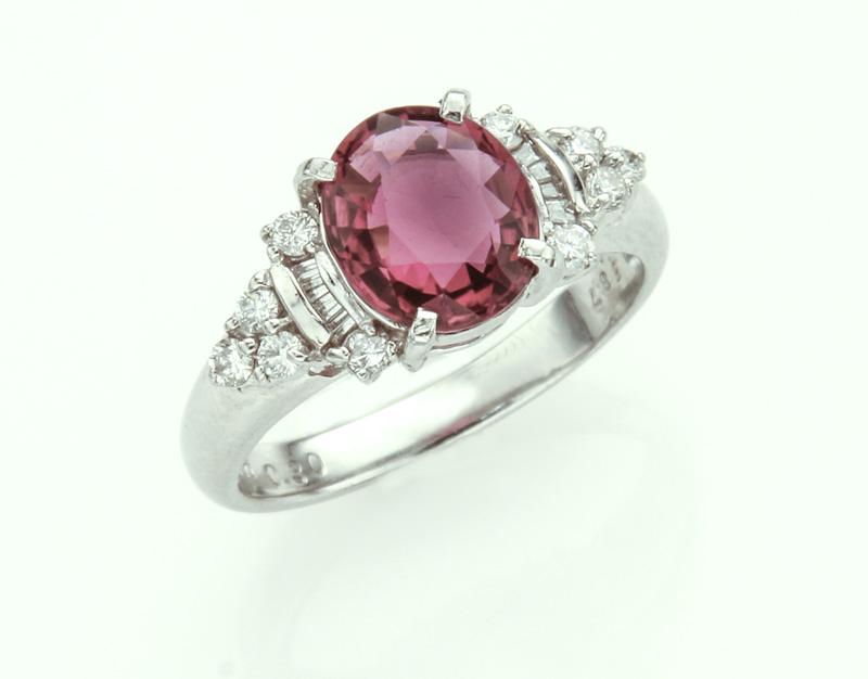 Platinum, diamond & pink tourmaline ring. (1 of 3)