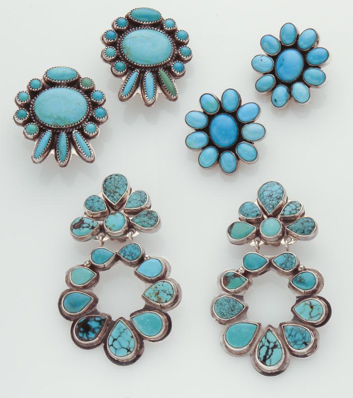 (3) Pr. Turquoise and silver earclips, (1 of 2)