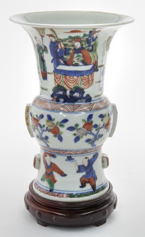Chinese Republic wucai porcelain Gu vase, (1 of 7)
