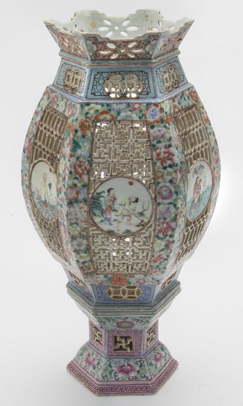 Chinese Qing famille rose millefleur lantern, (1 of 7)