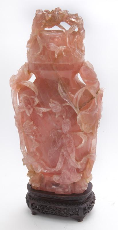 Chinese carved rose quartz jar, (1 of 9)