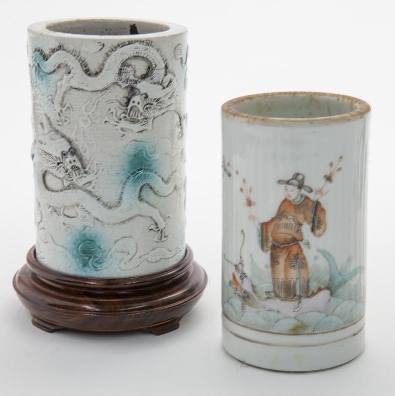 (2) Chinese Qing porcelain brush pots, (1 of 7)