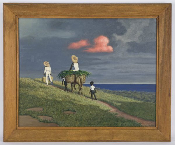 Kyra Markham oil painting on masonite, depicting a: Kyra Markham oil painting on masonite, depicting a Haitian scene. Masonite: 24"H x 30"W; Frame: 29.25"H x 35.25"W. Signed and dated lower right, "Kyra Markham 62". Kyra Markham (American, 1891-1967) w