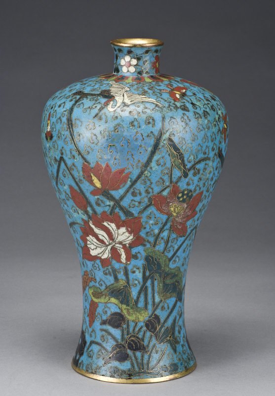 208 Chinese Ming gilt cloisonne Meiping vase depicting