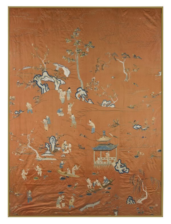 232 Chinese Xiang School silk embroidery panel depicti