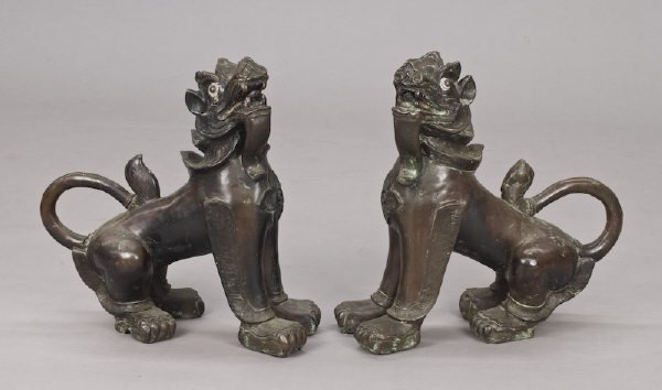 Pr. Japanese Edo bronze temple dogs. 27.5"H x 26"L: Pr. Japanese Edo bronze temple dogs. 27.5"H x 26"L, Circa - 1603-1868.