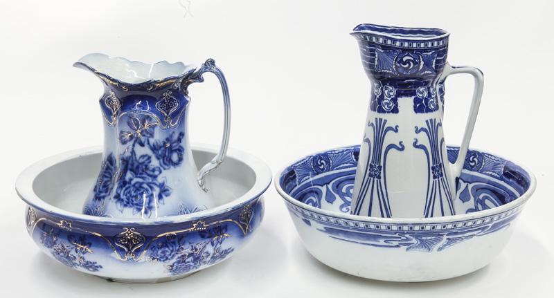 (2) Nice Victorian flow blue bowl and pitcher sets (1 of 11)