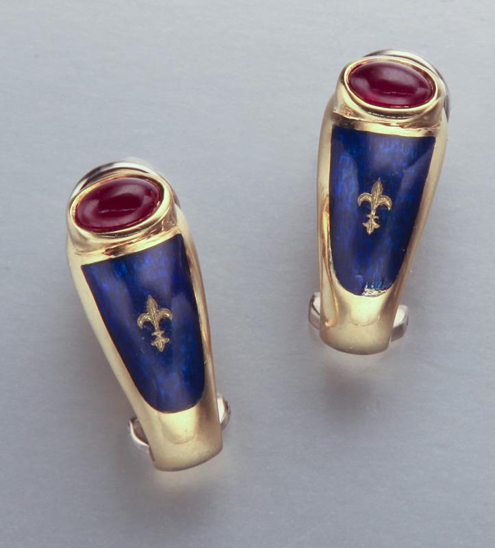 Pr. Faberge 18K gold & enamel earrings, (1 of 2)