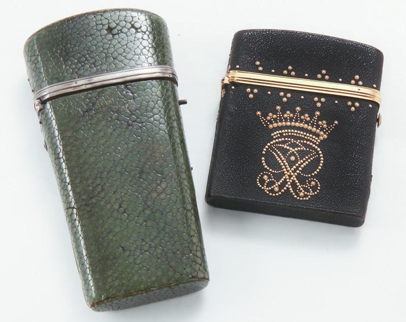 (2) Antique shagreen covered cases including, (1 of 5)