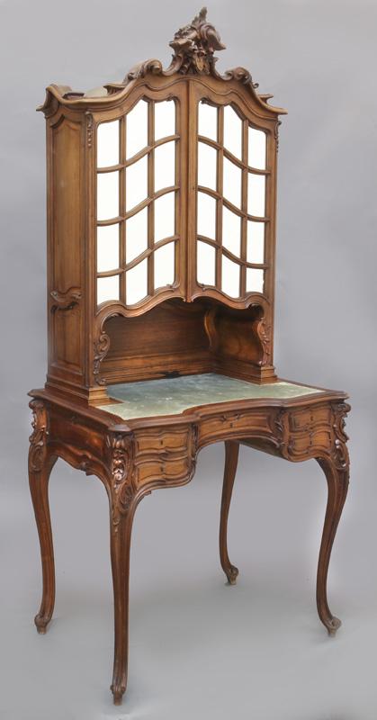French carved walnut bonheur de jour, (1 of 14)