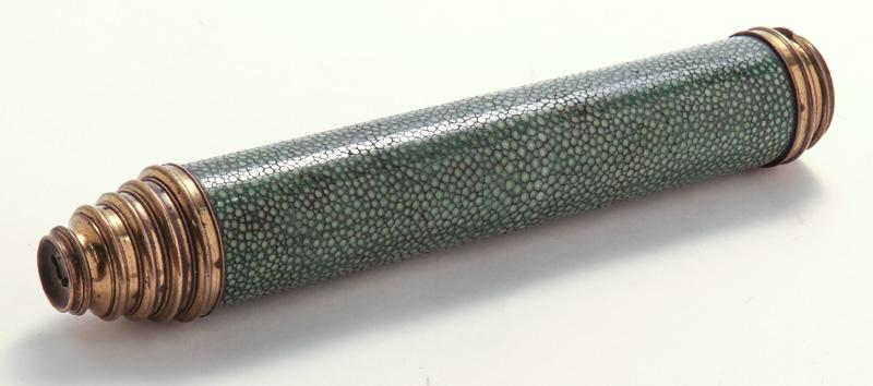 Antique 3-draw shagreen cased telescope, (1 of 8)