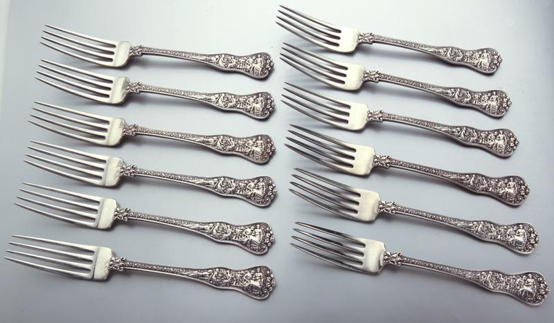 (12) Tiffany & Co. Olympian sterling silver forks, (1 of 5)