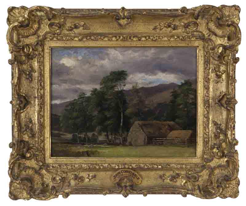 Attributed to John Constable "View of Langham,: Attributed to John Constable "View of Langham, Suffolk" oil on canvas, laid to wood panel. Canvas: 8"H x 10"W; Frame: 15"H x 19"W. PROVENANCE: Newhouse Galleries (New York); Mr. and Mrs. F. Howard Wal