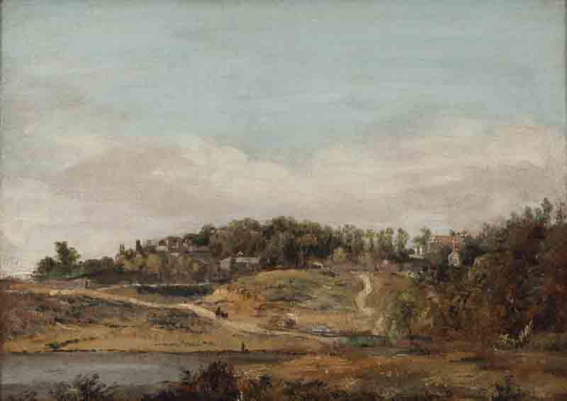 Attributed to John Constable "West Lynn Lynmouth": Attributed to John Constable "West Lynn Lynmouth" oil on wood panel. Titled lower right. Canvas: 10.75"H x 14"W; Frame: 15"H x 19"W. PROVENANCE: Newhouse Galleries (New York); Mr. and Mrs. F. Howard W