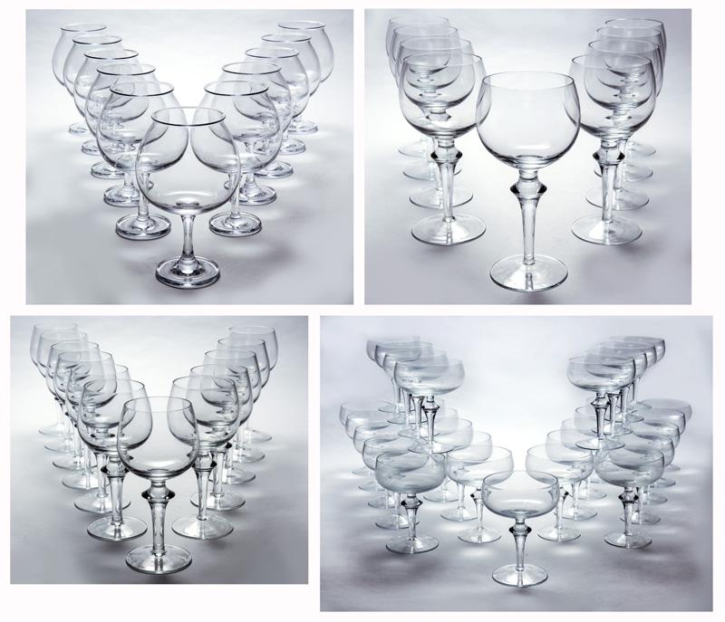 (61) Pcs. Denby Aurora stemware,: (61) Pcs. Denby Aurora stemware, including: (29) champagne; (11) cognac; (9) water goblets; (12) wine goblets. Unmarked. Water goblets: 7.5"H,