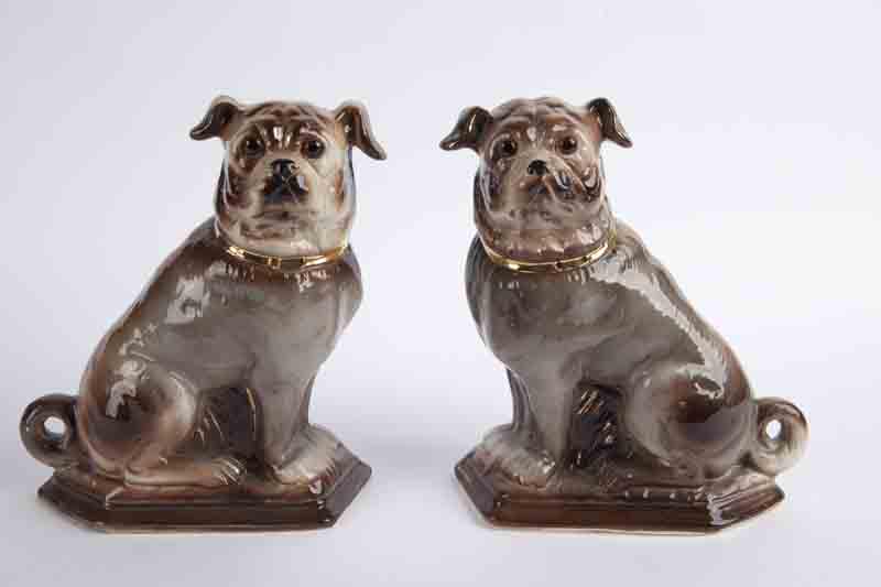 Pr. Large antique Staffordshire pug dogs (1 of 10)