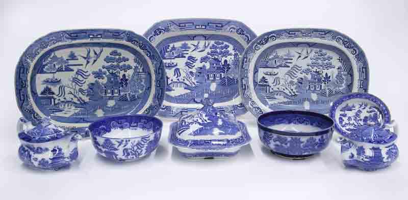 (9) Pcs. Antique English "Blue Willow" pattern (1 of 20)