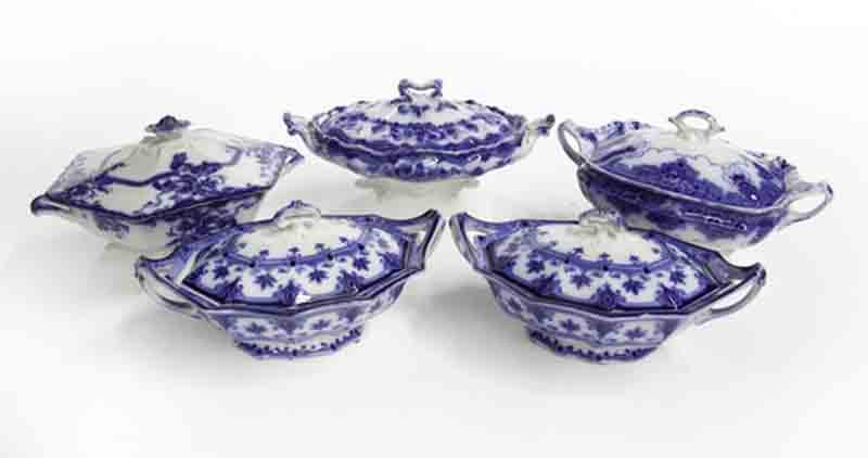 (5) Antique flow blue tureens with lids. (1 of 20)