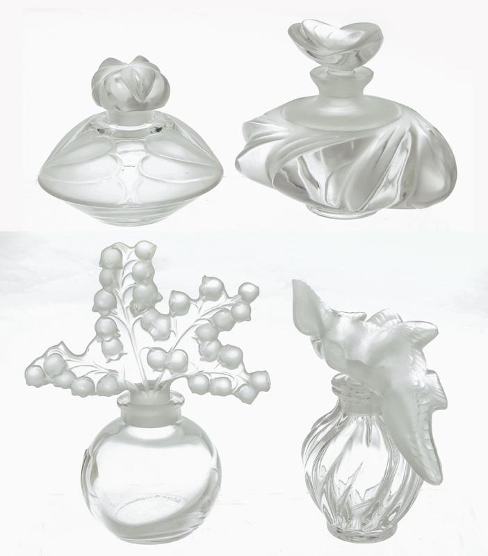 (4) Lalique clear & frost glass crystal perfumes, (1 of 13)