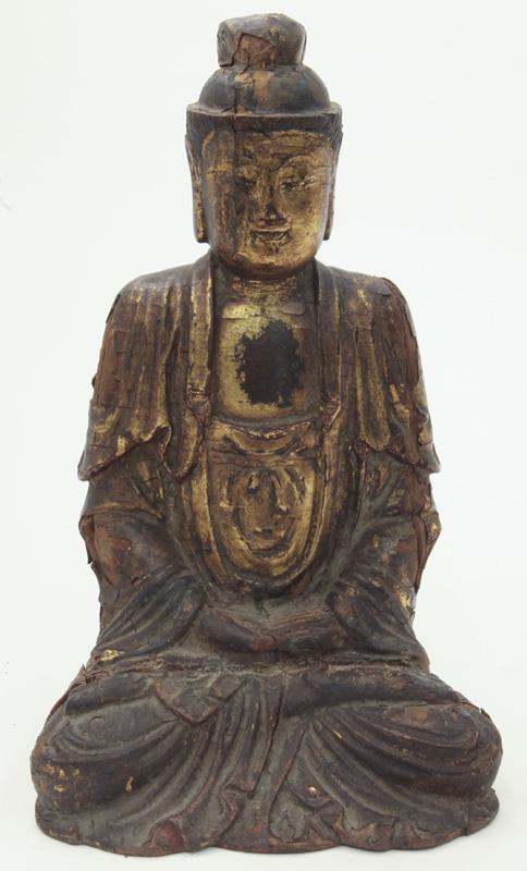 Chinese Qing gold lacquered wood Buddha, (1 of 8)