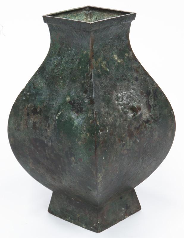 Chinese Han Dynasty bronze square Hu vase, (1 of 7)