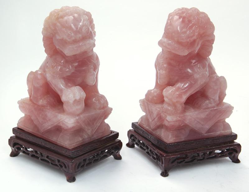 Pr. Chinese carved rose quartz lions, (1 of 7)