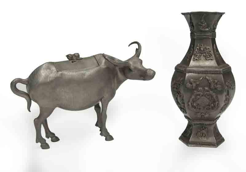 (2) Chinese Qing pewter wares, (1 of 19)