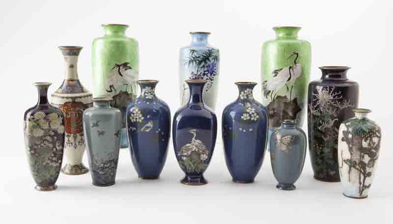 (12) Japanese cloisonne vases. (1 of 20)