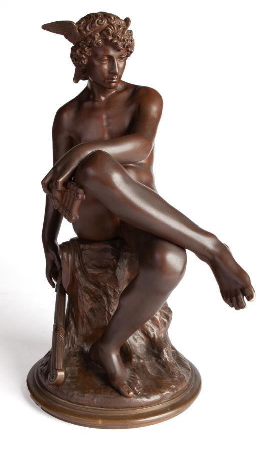 Pierre Marius Montagne "Mercury" bronze, 1867.: Pierre Marius Montagne "Mercury" bronze, 1867. Signed and dated to base, "Marius Montagne 1867". Pierre Marius Montagne (French, 1828-1879). 17.5"H x 9"W x 13"D,