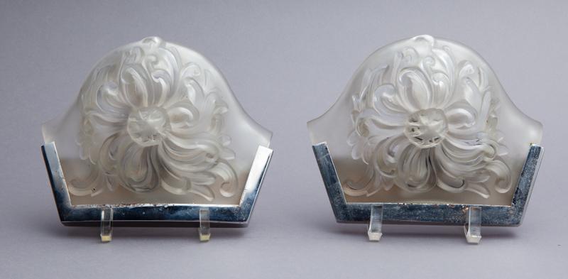 Pr. Sabino frosted glass & silvered metal sconces, (1 of 6)