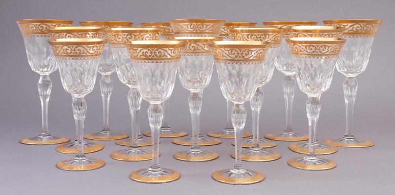 (18) Pcs. Saint Louis Stella crystal stemware,: (18) Pcs. Saint Louis Stella crystal stemware, including: (7) continental goblets; (6) water goblets; (5) wine glasses. Marked for Saint Louis. PROVENANCE: From The Collection of Elizabeth and Bill Mi
