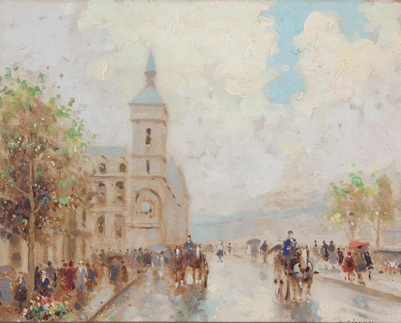 Andre Gisson "Street Scene" oil on canvas. (1 of 8)