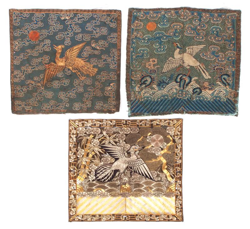 (3) Chinese Qing silk civil badges, (1 of 16)