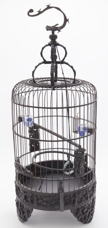 Chinese Republic carved bamboo bird cage, (1 of 9)