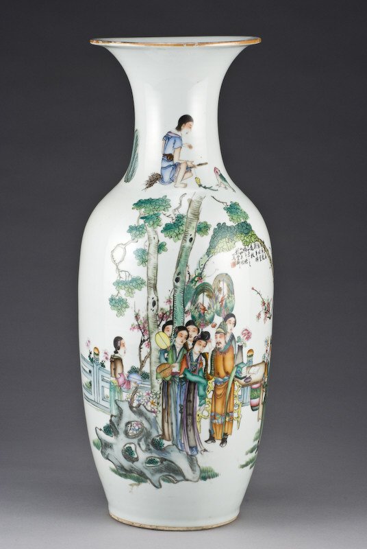 Chinese famille rose porcelain vase depicting: birds and flowers, signed by Wang Qi and Cai Yun. 22.75"H, Circa - Early 20th C.