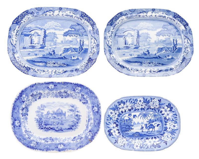 (4) Large blue & white transferware platters. (1 of 14)