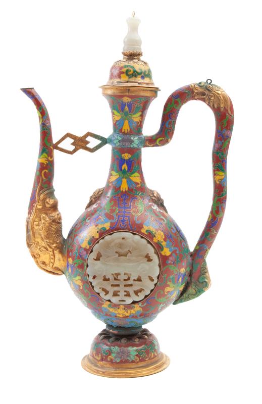 Chinese jade inlaid cloisonne teapot (1 of 13)