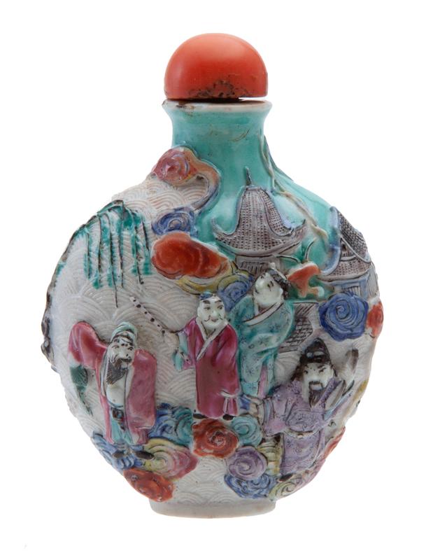 Chinese Qing carved porcelain snuff bottle (1 of 9)