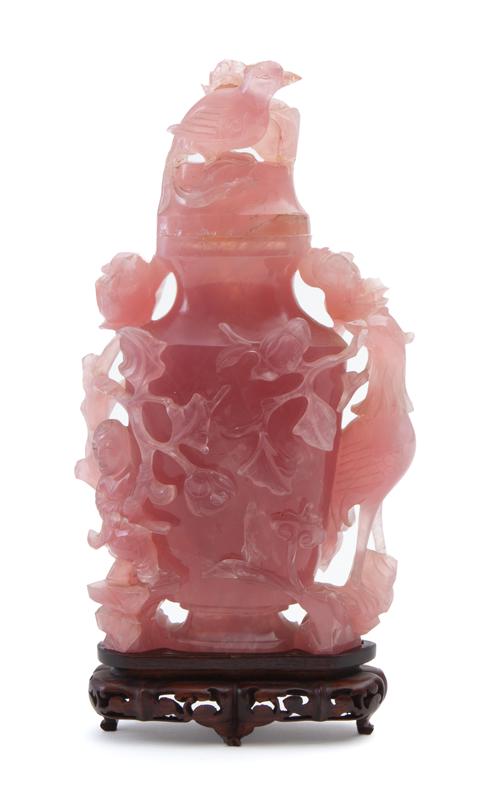 Chinese Qing carved rose quartz vase (1 of 15)