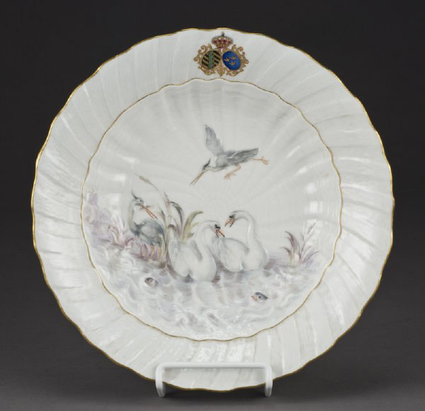 Meissen porcelain "Swan Service" bowl,: after the design by Kandler. Cross swords mark in blue under glaze 9.5" Dia., Circa - 20th C.